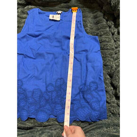 NWT J.Crew Embroidered trim shell Blue Sleeveless Tank Size Small Causal Linen - Picture 9 of 9
